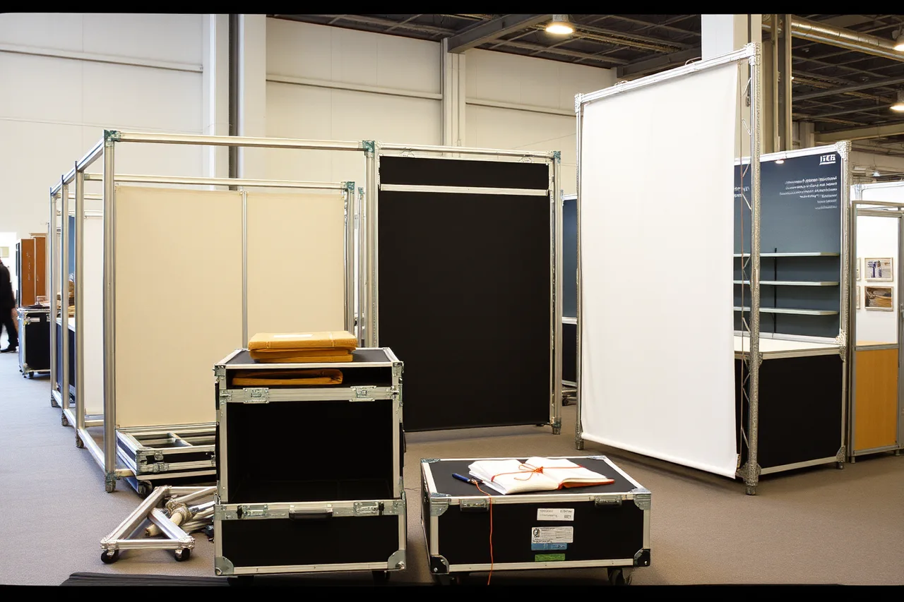 Modular stand kit with aluminium frames, fabric graphics and counters (Modular vs custom exhibition stands: which is right for your UK trade show?)